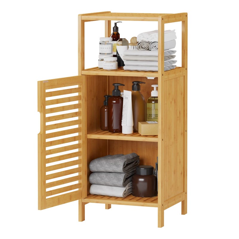 VIAGDO Bamboo Cabinet, Bathroom Storage Cabinet with Single Door and Shelf, Freestanding Bathroom Cabinet, Kitchen Cupboard, Sofa Side Table for Living Room/Hallway/Kitchen - Image 5
